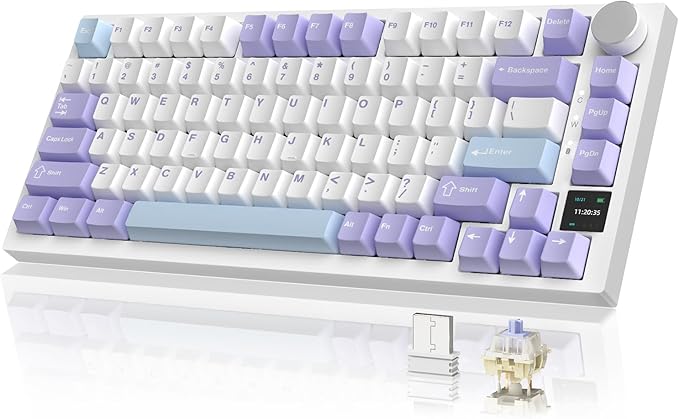 Attack Shark ajazz AK820 Pro Wireless Mechanical Gaming Keyboard TFT Display &Knob Hot Swappable Bluetooth 5.1/2.4G hz/Type-C Gasket-Mounted RGB Backlit Custom Keyboard for PC/Win(Purple/Gift Switch)