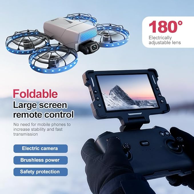 Foldable Drone with HD Camera Propeller Safety Protection, Screen Remote Control FPV Drones, Optical Hovering Brushless Motor G63 Mini Quadcopter with LED Light & 2 Batteries for Adult Beginners