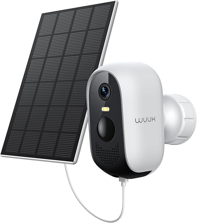 WUUK Add-on Solar Security Camera Wireless Outdoor, Requires Base Station, Home Security Cameras Wireless Outdoor, 2K, No Monthly Fee, Color Night Vision, Compatible with Alexa & Google