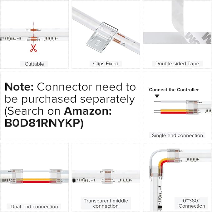 BTF-LIGHTING WS2811 Smart IC RGB FCOB COB LED Strip, UL Listed 630LEDs/m High Density Color Chasing Uniform Light, DC24V 32.8FT 10mm Width Tape Light for Home Party DIY Decor(No Adapter or Controller)