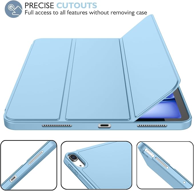 iMieet iPad Air 11 Inch Case M4/M3/M2(2026/2025/2024), iPad Air 5th/4th Generation Case 2022/2020 10.9 Inch with Pencil Holder,Trifold Stand Smart Case with Soft TPU Back(Azure Blue)
