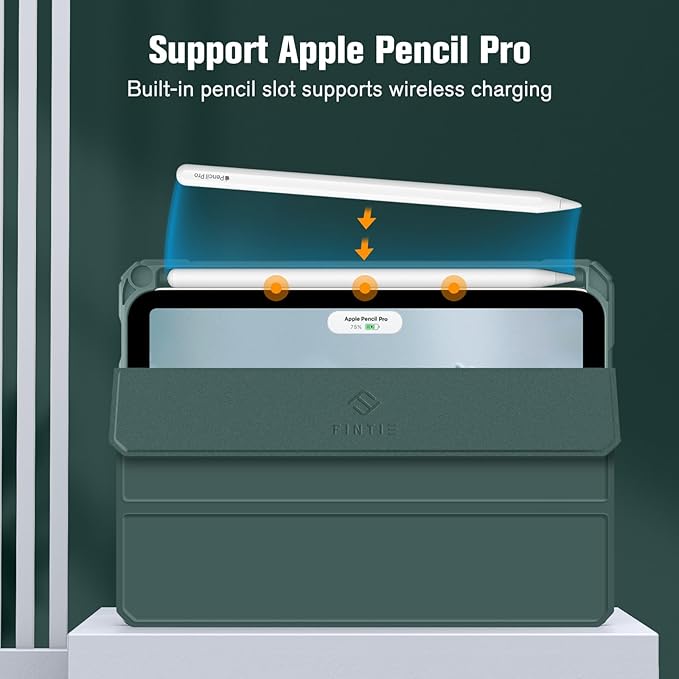 Fintie Hybrid Slim Case for iPad Mini 7 (A17 Pro, 7th Generation) 2024 / iPad Mini 6 (6th Gen) 8.3 Inch, [Built-in Pencil Holder] Shockproof Cover Clear Transparent Back Shell, Midnight Green