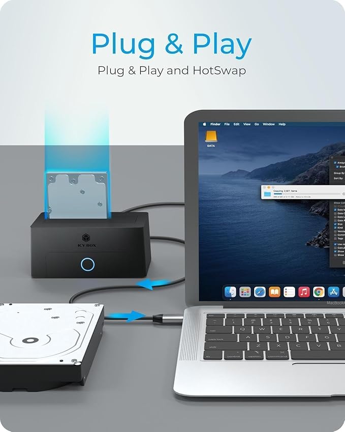 ICY BOX Hard Drive Docking Station, SSD HDD 2.5 3.5 Inch SATA to USB Adapter, External SSD Enclosure Hard Drive Reader, Support UASP Hot Swappable up to 30TB Drives, for Windows and Mac