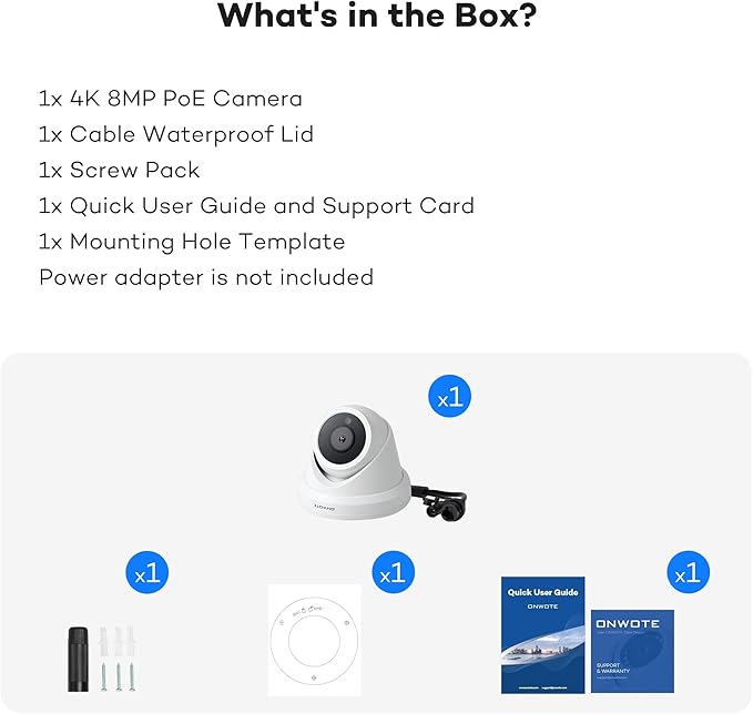 ONWOTE 4K 8MP PoE IP Security Camera, AI Human Vehicle Detection, 3840x2160 8 Megapixels, 134° FoV, Video Audio, Indoor Outdoor, Commercial Wired Camera for Business