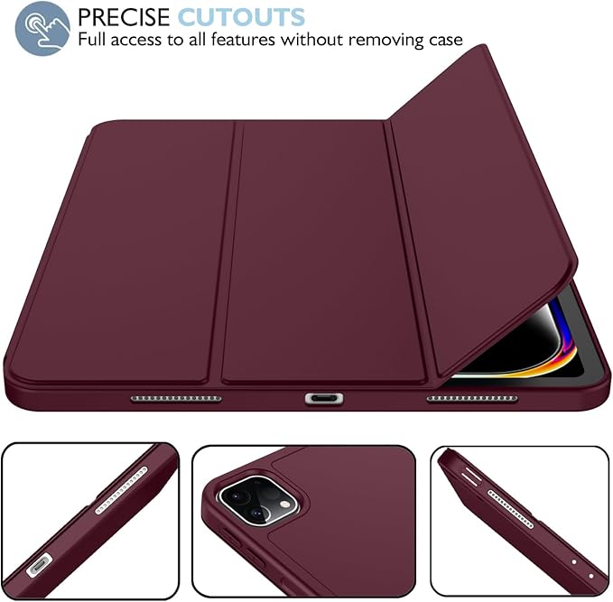 iMieet Case for iPad Pro 11 Inch (M5) 2025 /(M4) 2024 5th Gen, Trifold Stand Smart Cover with Pencil Holder and Soft TPU Back, Auto Wake/Sleep (Wine)