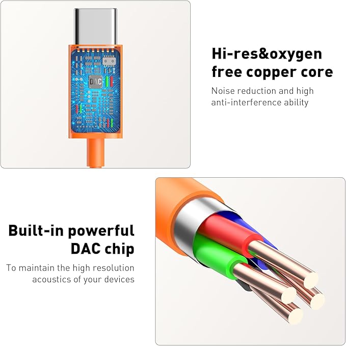 USB C Headphones Wired Type C Earphones for Samsung/Galaxy S26 S25 S24 Plus S23 S22 S21 S20 Ultra Magnetic Corded Earbuds for iPhone 15 Pro Max 16 16e 17 17e Air for Apple/Android Ear Buds Orange
