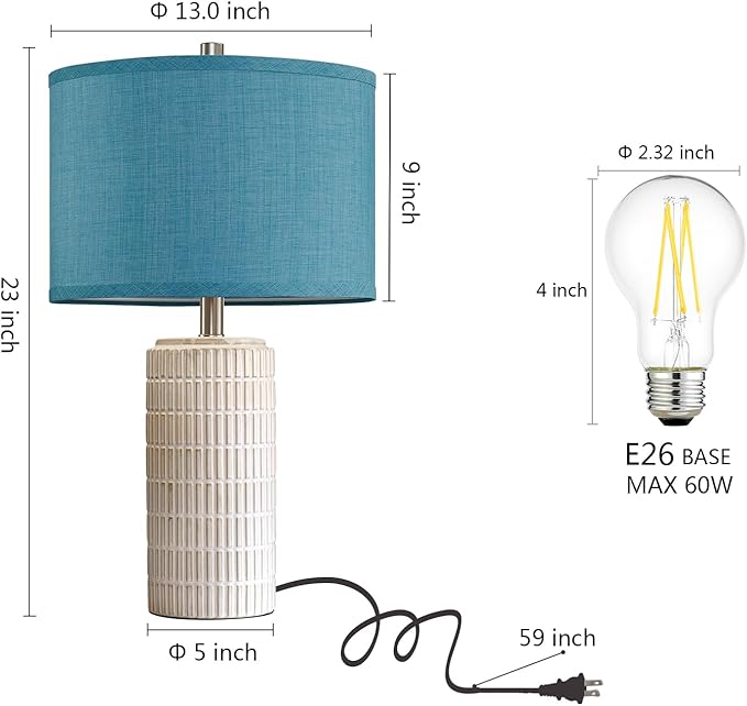 AIEAMPDO 23" Modern Ceramic Nightstand Table Lamps Set of 2, Nautical Lamps for Bedroom Bedside, Side Table Lamps for Living Room, Dining Room, Office, 2 LED Bulbs Included (Blue)