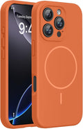 Miracase Magnetic for iPhone 16 Pro Case, [Soft Anti-Scratch Microfiber Lining], Compatible with MagSafe, Liquid Silicone Case Shockproof Drop Protection Phone Case for 16 Pro,Orange