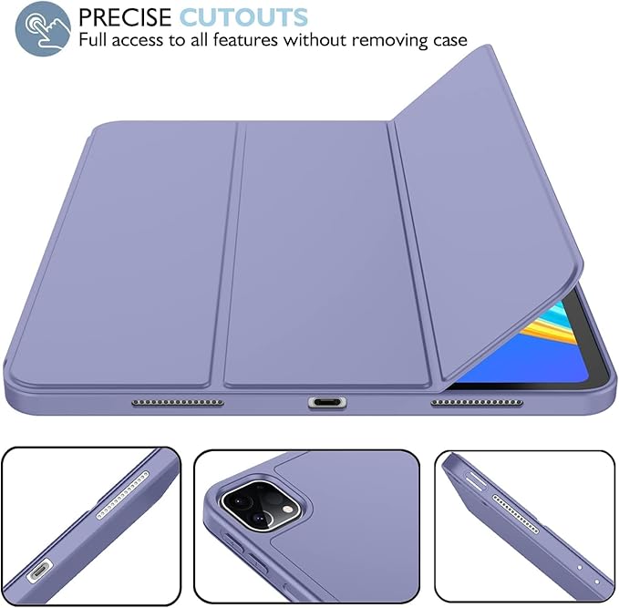 iMieet Case for iPad Pro 11 Inch (M5) 2025 /(M4) 2024 5th Gen, Trifold Stand Smart Cover with Pencil Holder and Soft TPU Back, Auto Wake/Sleep (Lavender)