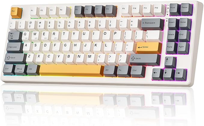 Kisnt KN85 Wireless Mechanical Gaming Keyboard, 75% Layout with RGB Backlit, Custom Hot Swappable, Creamy Sound, Bluetooth/2.4GHz/USB-C Compatible with Windows/Mac/PC(Retro Beige,Linear Switch)