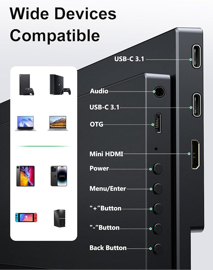 MAGICRAVEN Portable Monitor 14 inch 2160 * 1440P IPS Laptop Monitor, Dual USB C HDMI Second Computer Screen, Gaming Display with 2 Speakers, Travel Monitor for Laptop PS4/5 PC Phone Xbox Switch