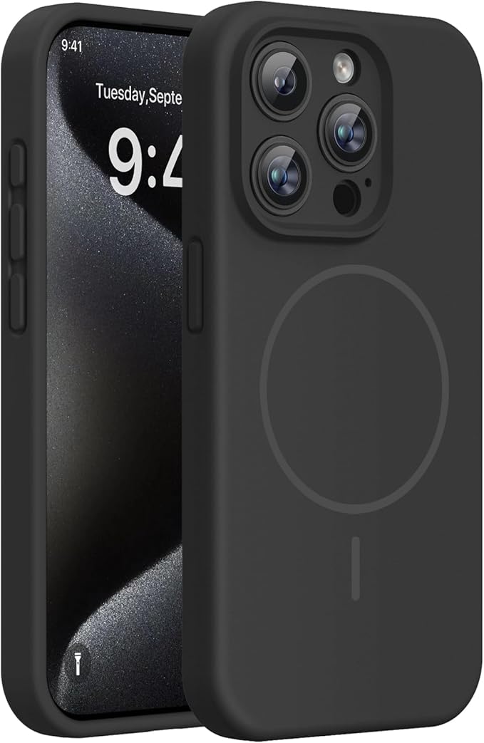 Miracase Magnetic for iPhone 15 Pro Case, [Soft Anti-Scratch Microfiber Lining], Magnetic for MagSafe, Liquid Silicone Shockproof Drop Protection Phone Case for 15 Pro, Black