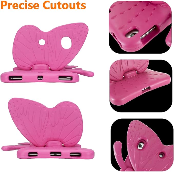 iPad 9th 8th 7th Generation Case Kids Girls, Cute Butterfly Shockproof EVA Foam Super Protection Stand Cover for iPad 2021 2020 2019 10.2" and iPad Air 3 Pro 10.5" - Rose