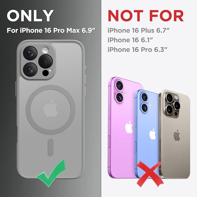 CAPRARO Magnetic Compatible with iPhone 16 Pro Max Case, Upgraded [Full Camera Protection] [Compatible with MagSafe] Protective Translucent Matte Women Phone Case Cover, Frosty Grey