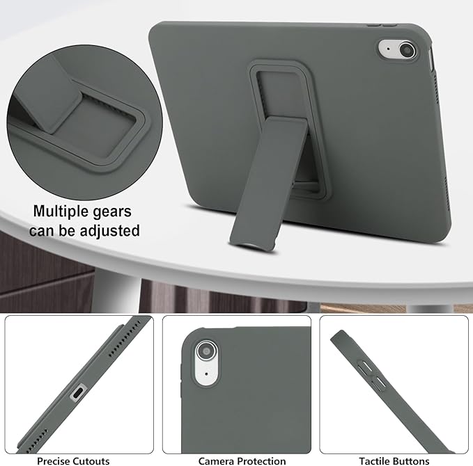 Shockproof Case for iPad 10th/11th Gen, TPU & Hard PC Back Cover with Kickstand Feature Screen & Camera Defense Cleaning Cloth + Stylus Included for iPad 11th 10th Gen, Gray
