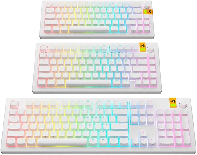 Glorious Gaming - GPBT Backlit Keycaps (White) Translucent Shine Through Legends, Fits 100%, 75% 65% 60% Custom Mechanical Gaming Keyboards, Fits ANSI, ISO, Windows & macOS, English (US)