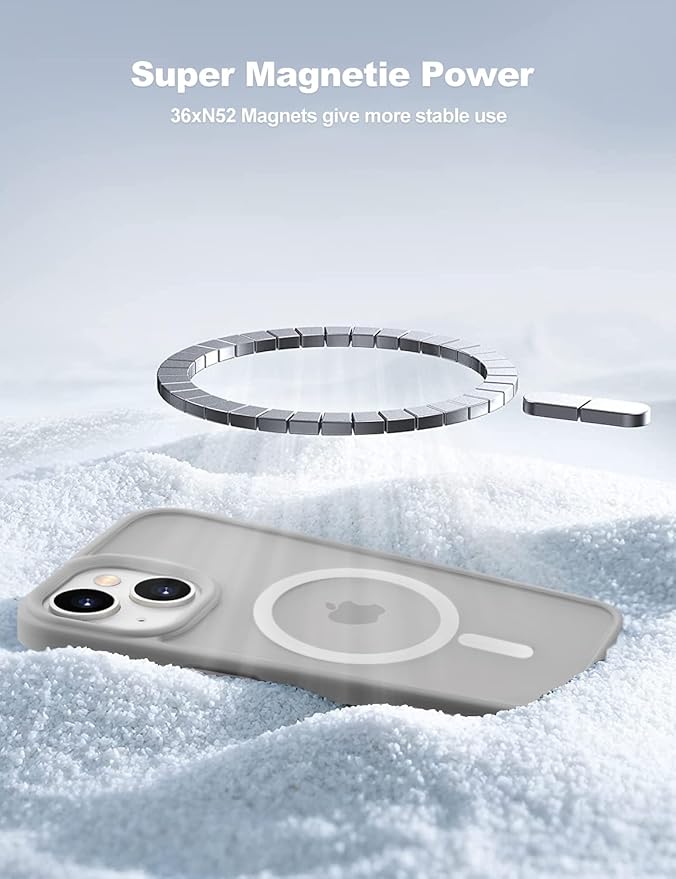 Tigowos for iPhone 15 Magnetic case Fits MagSafe 15FT Drop Resistant Anti-Yellowing Heavy Duty Shockproof Back Cover Fits iPhone 15 Phone Cases 6.1"，Grey