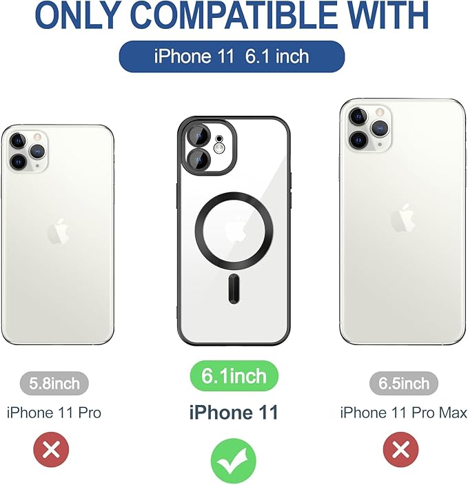 Hython Magnetic Clear for iPhone 11 Case with Camera Lens Protector [Compatible with MagSafe] Luxury Plating Edge Slim Soft TPU Cover Protective Phone Case for iPhone 11 6.1", Matte Black