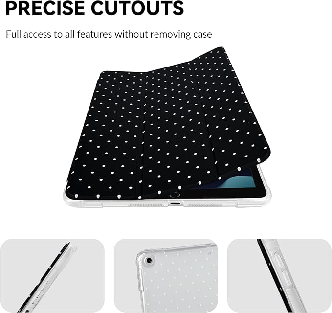 Lovmooful Compatible for iPad 5/6 (9.7-Inch,2018/2017 Model,6th/5th Generation) Case with Pencil Holder Cute Polka Dot with Aesthetic Design Soft TPU Trifold Stand Protective-Black