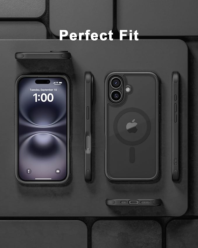 Mobnano for iPhone 16 Case, Compatible with MagSafe, Crystal Clear Case with Magnetic Ring, Multicolor Protective Shockproof Bumpers, Not Yellowing Slim Cover for Men Women - Black
