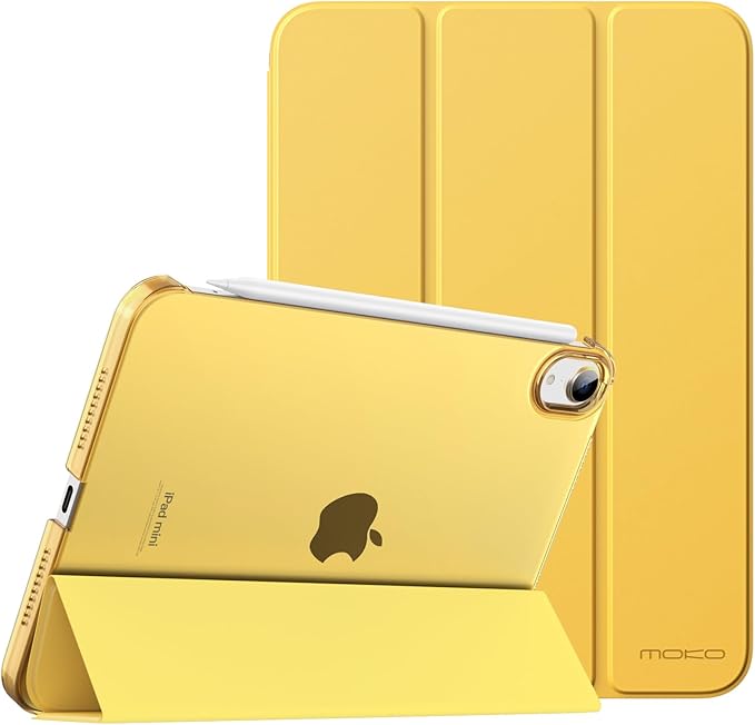 MoKo for iPad mini 7 (A17 Pro) Generation Case 2024, iPad mini 6 Case 2021, 8.3-inch Slim Lightweight Protective Hard Back PC Shell Stand Cover Support Touch ID, Auto Wake/Sleep, Mist Yellow