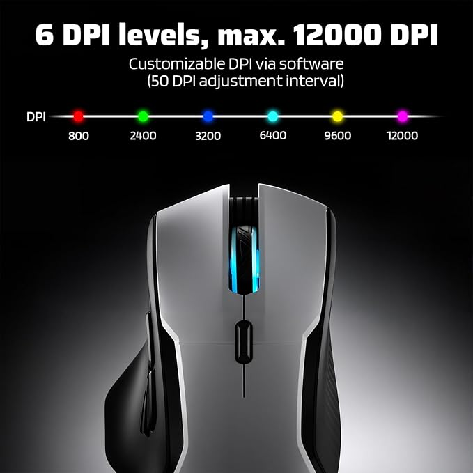 LTC MKM071 Wireless MMO Gaming Mouse with RGB Charging Dock, Tri-Mode (2.4G/Bluetooth/Wired), 12000 DPI PAW3311 Sensor, 11 Programmable Buttons, 7 Side Buttons, 1000Hz Polling Rate, Ergonomic