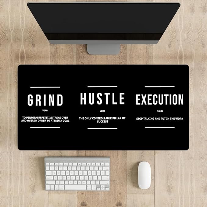 Inspirational Black Hustle Rectangle Mouse Pad Non Slip Rubber Base Cool Full Desk Mouse Pad Motivational Quotes Gaming Keyboard and Mouse Pad for Laptop Computers Office Desk 31.5“x15.7"