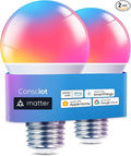 Consciot Matter WiFi Smart Light Bulbs Works with Alexa/Google Home/Apple Home/Siri/SmartThings, RGBTW Color Changing LED Light Bulb That Music Sync, A19 E26 60W Equi, 2.4Ghz WiFi&Bluetooth, 2 Pack