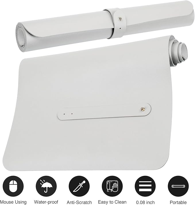 Boutilon Leather Desk Pad Protector,Non-Slip Mouse Pad,Laptop Desk Pad,Office Mouse Mat,Waterproof Leather Desk Blotter,Desk Writing Pad for Office and Home (XXL-White,47.2"x 17")