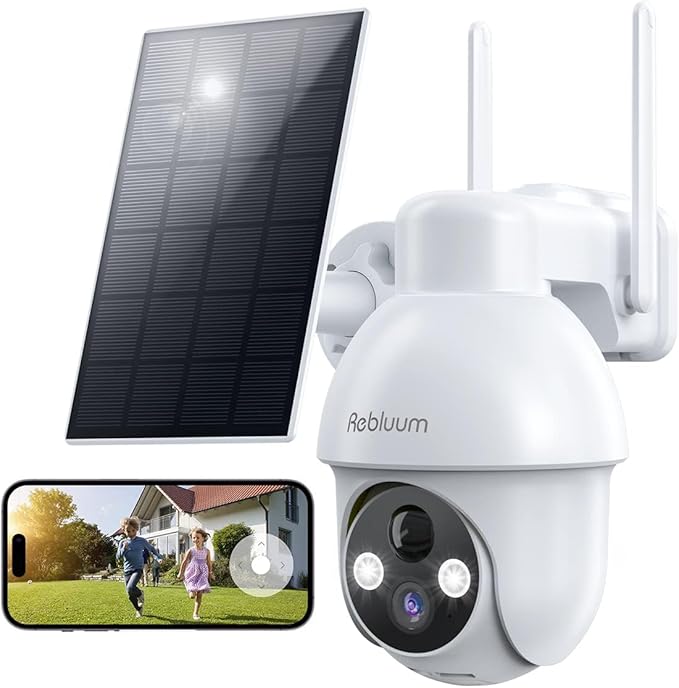 Security Camera Wireless Outdoor, 2K Solar Security Camera,Battery Powered 360°PTZ Outdoor Camera,Color Night Vision,2-Way Audio,PIR Motion Detection,Compatible with Alexa