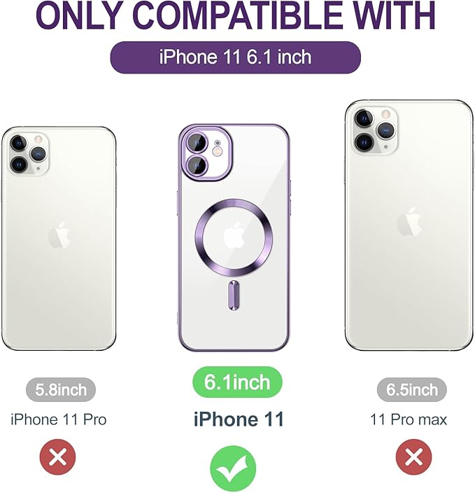 Hython Magnetic Clear for iPhone 11 Case with Camera Lens Protector [Compatible with MagSafe] Luxury Plating Edge Slim Soft TPU Cover Protective Phone Case for iPhone 11 6.1", Deep Purple