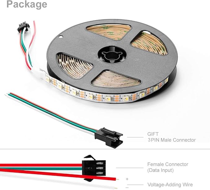 BTF-LIGHTING RGBW RGB+Cool White SK6812 (Similar WS2812B) 4 Colors in 1 LED Strip Individually Addressable 16.4ft 60Pixel/m 300LED Light Dream Color IP30 DC5V White PCB (No Adapter or Controller)