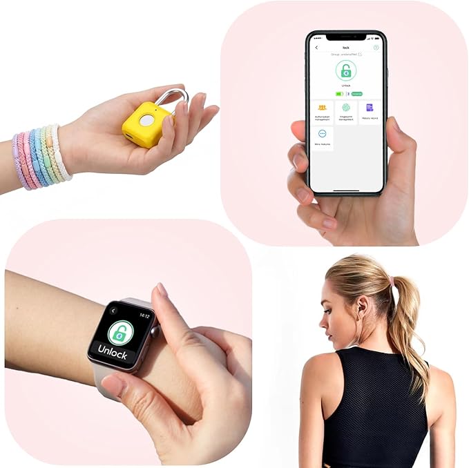 Fingerprint Padlock eLinkSmart Gym Locker Lock with Phone App iOS Watch Metal Keyless Combination Locks for School Sports Locker Hasp Storage Backpack Suitcase Yellow