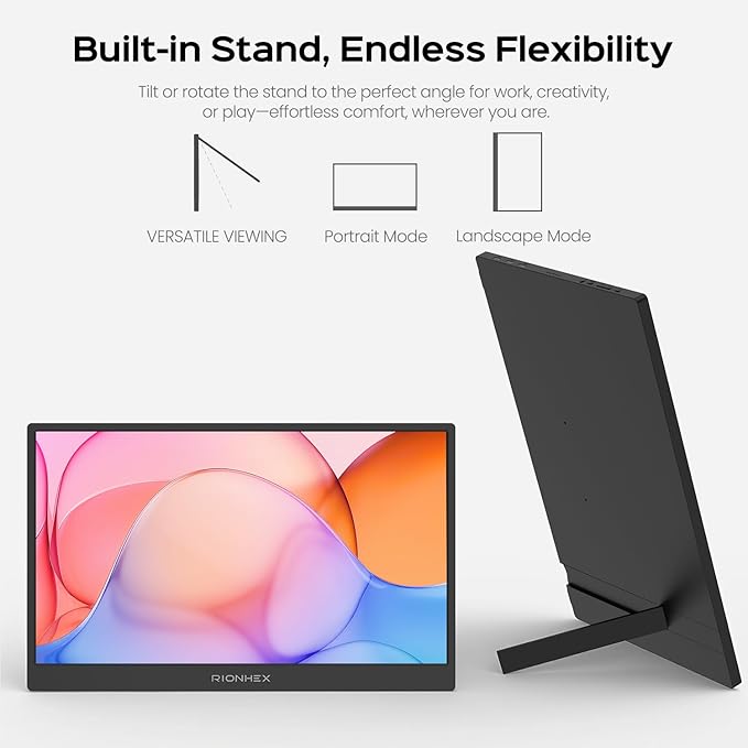 Portable Monitor, 15.6 inch 1080P USB-C HDMI Travel Monitor Built-in Stand VESA, External Screen for Laptop, PC, Mac, PS, Xbox, Swich IPS HDR Ultra-Thin