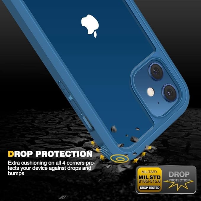 Diaclara Designed for iPhone 12/12 Pro Case, Full Body Rugged with Built-in Touch Sensitive Anti-Scratch Privacy Screen Protector, Soft TPU Bumper Case for iPhone 12/12 Pro 6.1" (Blue)