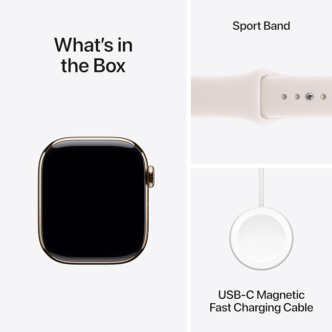 Apple Watch Series 11 [GPS + Cellular 42mm] Smartwatch with Gold Titanium Case with Light Blush Sport Band - S/M. Sleep Score, Fitness Tracker, Health Monitoring with AppleCare+ (2 Years)