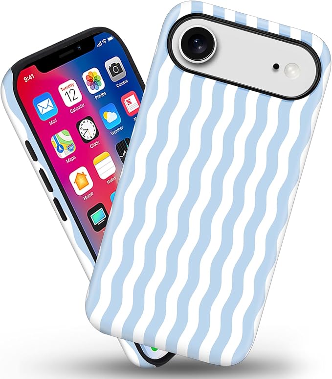 Magnetic for iPhone 17 Air Case Cute Wavy Stripes Phone Case, Shockproof Slim TPU and Hard PC Protective Phone Cover Compatible with MagSafe Designed for Women Girls, Blue