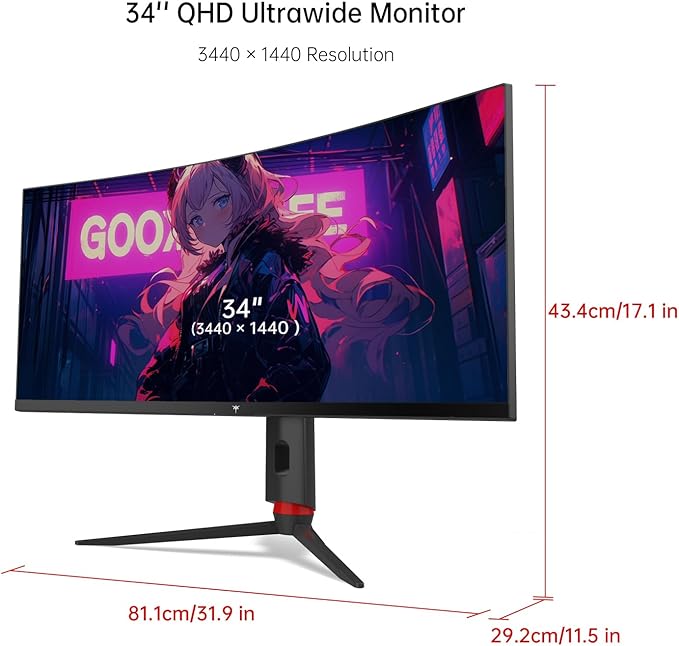 KTC 34 inch Curved Ultrawide Gaming Monitor, 180Hz WQHD 3440x1440 PC Monitor, 21:9, 1ms, 1500R, Adaptive Sync, HDMI Display Port, PBP/PIP, Height/Tilt/Swivel/Pivot Adjustment, VESA Mount, H34S18S