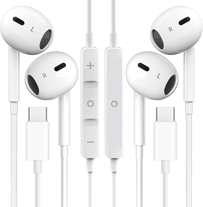 USB C Headphones for iPhone 17 16 15, Type C Earphones with Mic & Remote Control Noise Cancelling, Wired Ear Buds USB-C HiFi Bass Earphones for iPhone 17/16/15 Pro Max, for iPad Pro, Most USB C Jack
