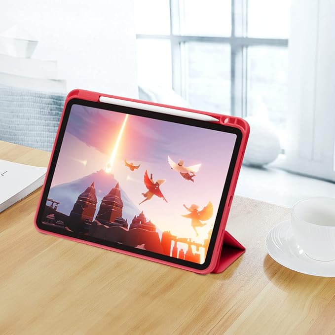 Case for iPad Pro 11 Inch 4th/3rd/2nd Generation 2022/2021/2020 with Pencil Holder [Support iPad 2nd Pencil Charging] Slim Trifold Stand Smart Protective Cover, Auto Wake/Sleep(Red)