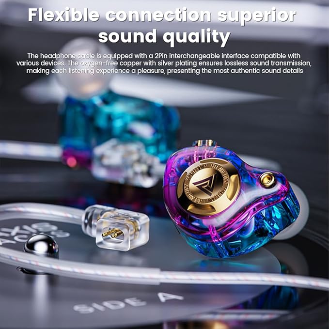 Qkz Ak6 Lucky in Ear Monitor, HiFi Wired Earbuds, Tunable Sound Wired Headphones Gaming Earbuds with 3-Level Adjusting Switch, Detachable Cable for Music Gaming Video Calling (Purple)