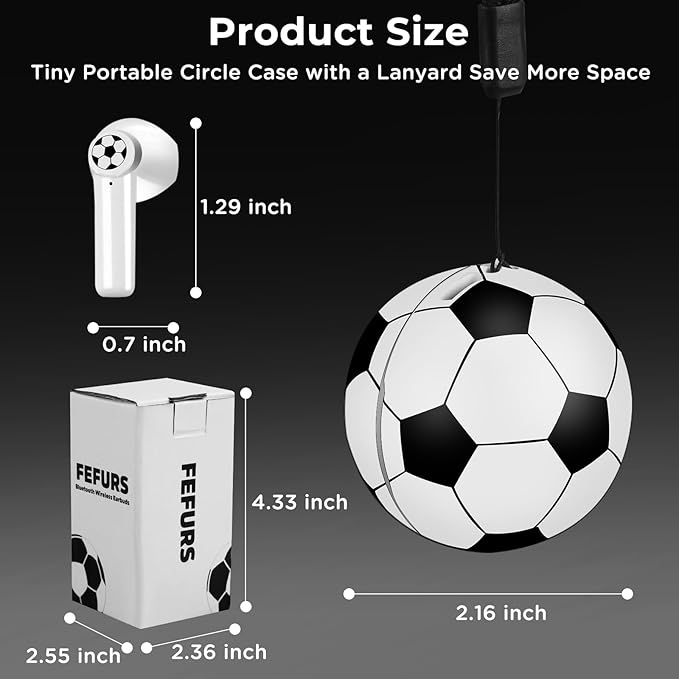 Jekarsy1Pack New Wireless Earbuds Kids with Football Charging Box,Comfortable Fit Ergonomic Design Ear Buds with 40Hrs Playtime,Wireless Bluetooth Earphone for Android iOS Cell Phone Computer Laptop