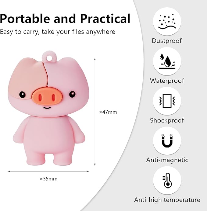 USB Flash Drives, 16GB/32GB/64GB/128GB Silicone USB2.0 High Speed Thumb Memory Stick Pen Date Storage Pendrive U Disk (Piggy, 32GB)