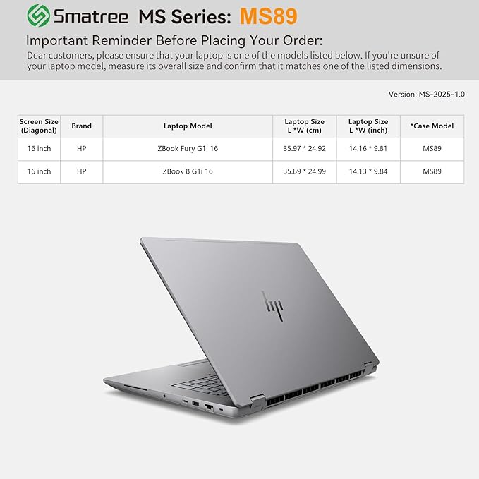 Smatree MS89 Hard EVA Protective Sleeve Case with Stand Compatible for 16 inch HP ZBook 8 G1i, for 16 inch HP ZBook Fury G1i Waterproof Sleeve
