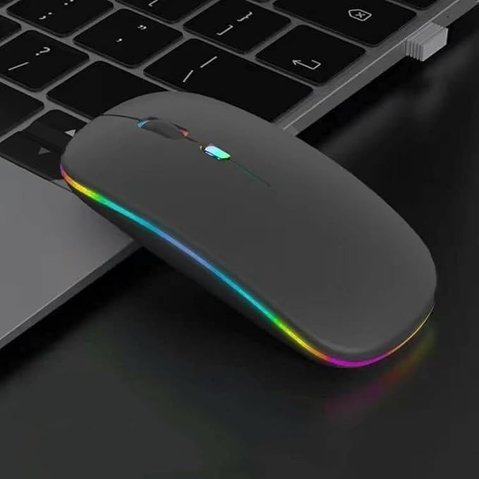 Guiheng 10 Pack Wireless Bluetooth Mouse,LED Dual Mode Rechargeable Silent Slim Laptop Mouse,Portable(BT5.2+USB Receiver) Dual Mode Computer Mice,for Laptop,Desktop Computer,Tablet,Phone,TV (Grey)