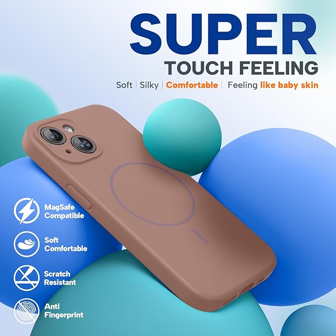 Miracase Magnetic for iPhone 15 Case, [Soft Anti-Scratch Microfiber Lining], Compatible with MagSafe, Liquid Silicone Case Shockproof Drop Protection Phone Case for 15,Chocolate