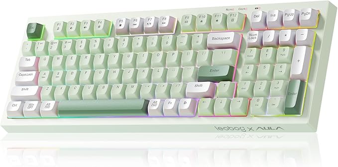 Aula Keyboard, Wireless Gaming Keyboard Bluetooth Computer Keyboards Creamy Color Cute Fun Quiet Keyboard with Number Pad Light Up RGB Backlit Tri-Mode BT/2.4GHz/USB-C - K99 Green