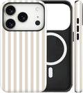 Magnetic for iPhone 17 Pro Max Case Cute Stripes Phone Case, Shockproof Slim TPU and Hard PC Protective Phone Cover Compatible with MagSafe Designed for Women Girls, Apricot
