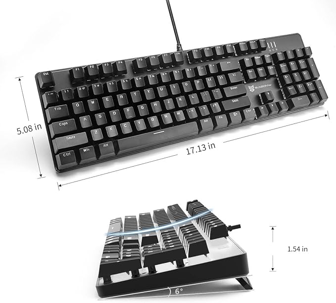 Hot Swappable Mechanical Gaming Keyboard - White Backlit with Blue Switches and 104 Keys Layout - Wired Gaming Keyboard