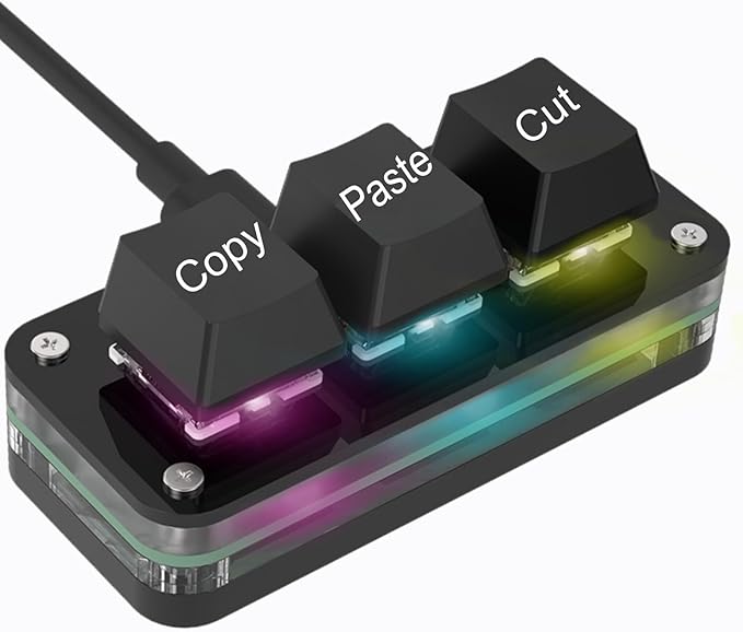 Copy Keyboard, Cut Copy Paste Keypad, One Handed Macro Keypad, Programmable Mechanical Keyboard for Working and Gaming, Shortcut Keyboard for PC, MAC, Laptop (Black)